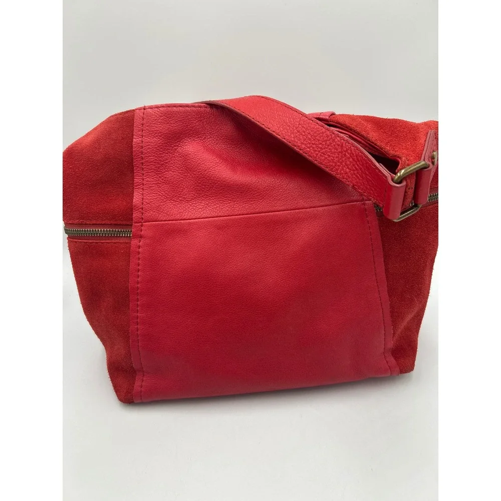 American Leather Co Red Leather Suede Hobo Bag Antique Brass Hardware